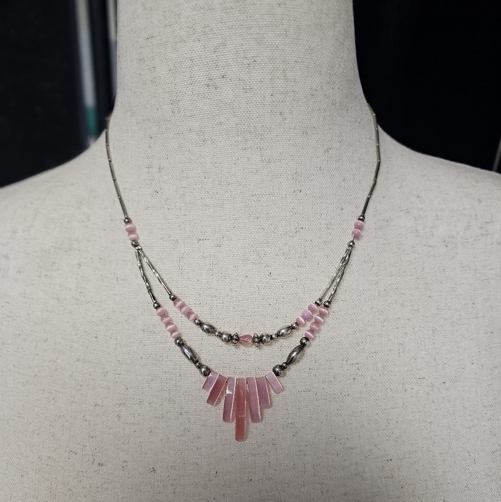 Pink and Silver Minimalist Necklace with Pendant